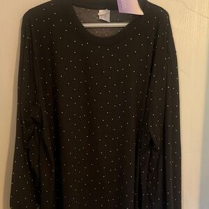 Stars Below Black Long Sleeve Top with White Polka Dots and matching pants  NWT